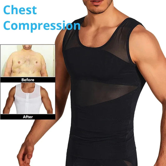 Men's Breathable Compression Tummy Control Undershirt Belly Slimming Body Shaper Sleeveless Tank Tops Gym Shapewear Mesh Vest