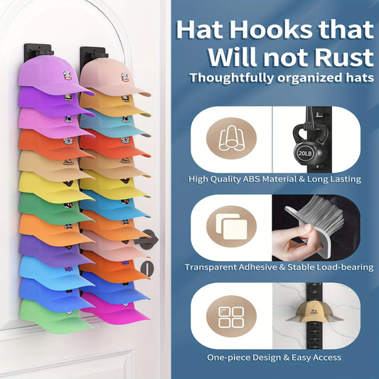 Hat Organizer for Baseball Caps, 1/2 Packs Hat Rack, Baseball Cap Organizer With Strong Adhesive/Wall Drilled for up to 24 Hats