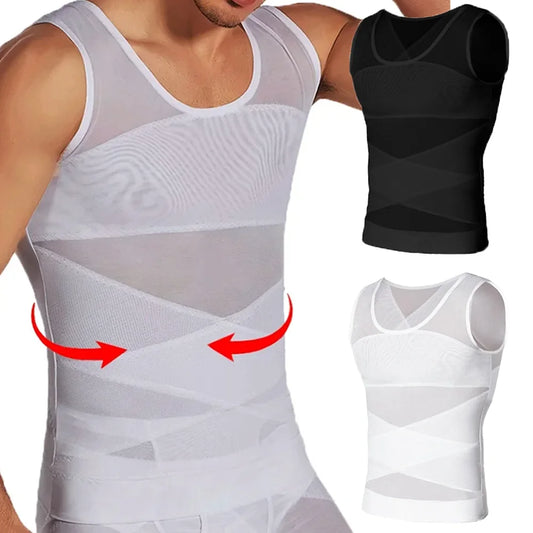 Men's Breathable Compression Tummy Control Undershirt Belly Slimming Body Shaper Sleeveless Tank Tops Gym Shapewear Mesh Vest